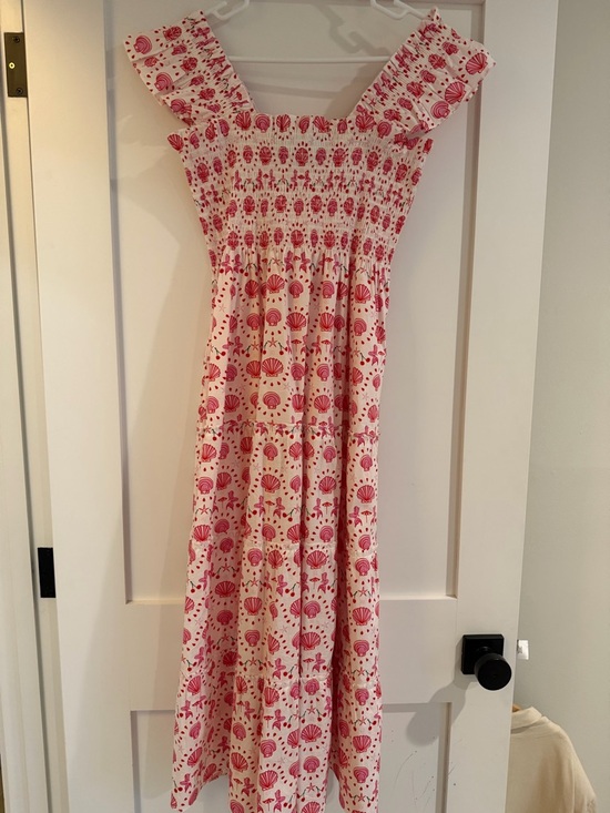 Hill House Home Dresses & Skirts - Smocked Pink & Cream Shell-Print Maxi Dress